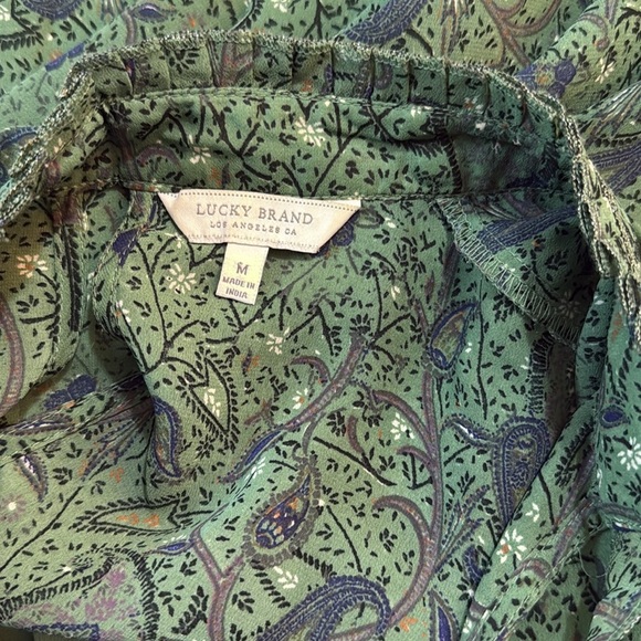 Lucky Brand Green Paisley Boho Ruffle Peasant Blouse Size Medium - Picture 2 of 3
